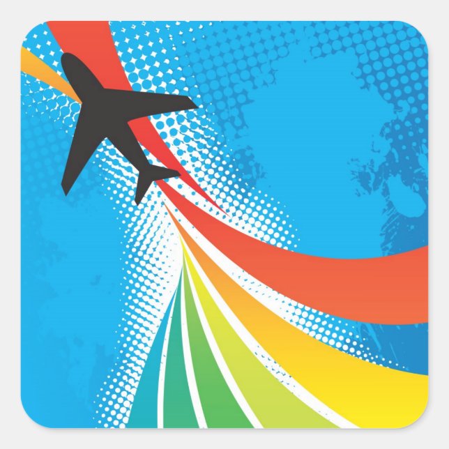 Airline Vacation Travel Abstract Halftone Square Sticker (Front)