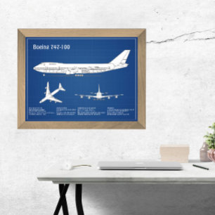 Airliner 747 - Aeroplane Blueprint Drawing Plan AB Photo Print