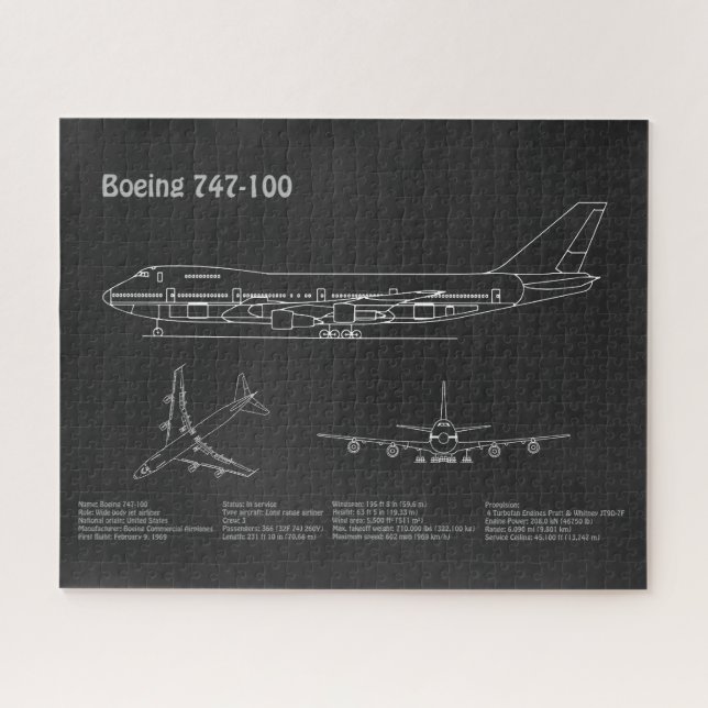 Airliner 747 - Aeroplane Blueprint Drawing Plans P Jigsaw Puzzle (Horizontal)