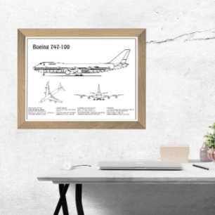 Airliner 747 - Airplane Blueprint Drawing Plans BD Photo Print