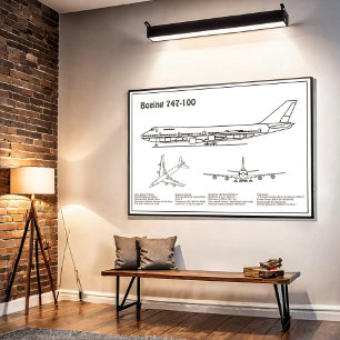 Airliner 747 - Airplane Blueprint Drawing Plans BD Poster