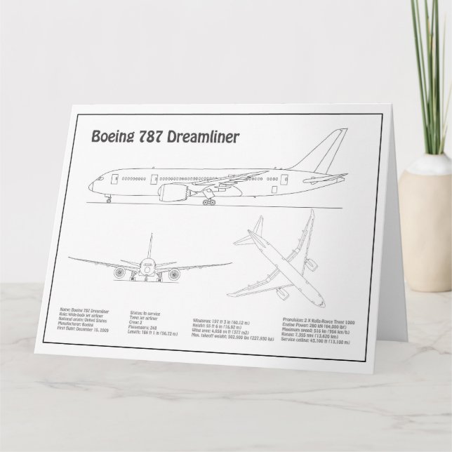 Airliner 787 - Aeroplane Blueprint Drawing Plans B Thank You Card (Front)