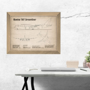 Airliner 787 - Aeroplane Blueprint Drawing Plans S Photo Print
