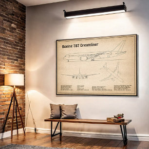 Airliner 787 - Aeroplane Blueprint Drawing Plans S Poster
