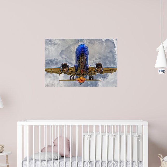 Airliner on final approach with very cloudy skies poster (Nursery 2)