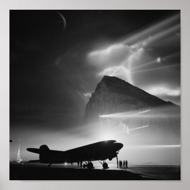 Airliner Silhouetted by Searchlights - WWII Poster (Front)