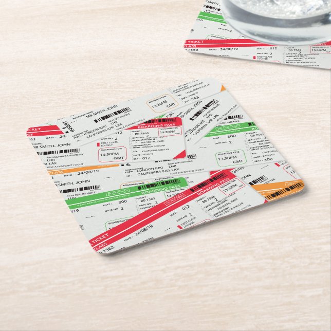 Airliner tickets square paper coaster (Angled)