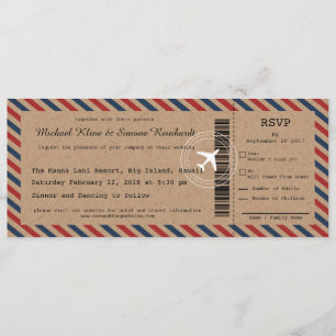 Airmail Boarding Pass Wedding Invitation and RSVP