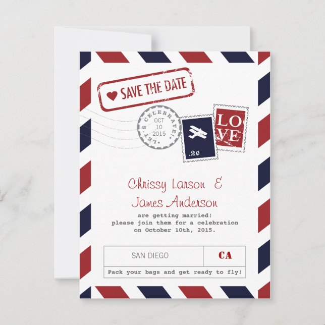 Airmail Celebration Card Save the Date (Front)