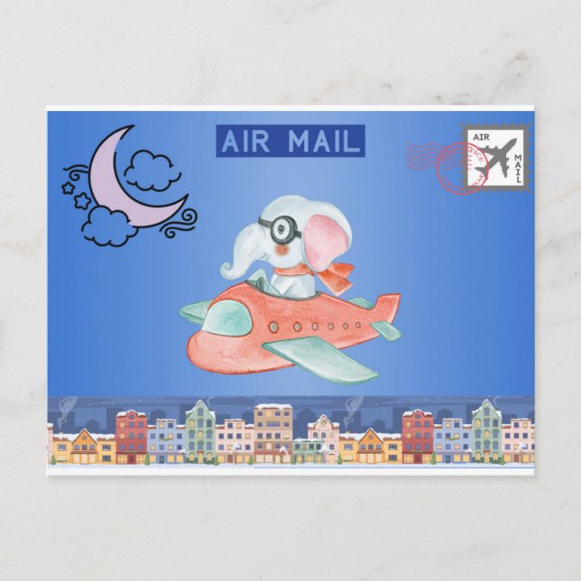 Airmail Elephant Postcard (Front)