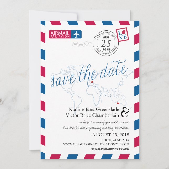 Airmail Heart Italy and Austraila Save the Date (Front)