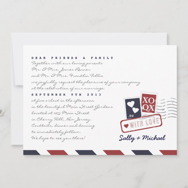 Airmail Love Letter Personalised Note Invitation (Front)