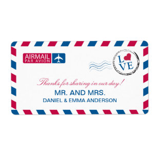 Airmail Love Wedding Thank You Label