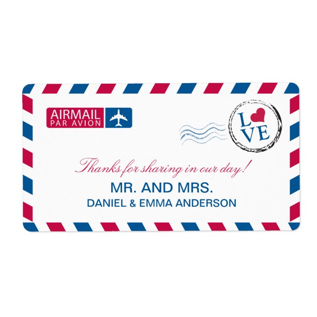 Airmail Love Wedding Thank You Label (Front)