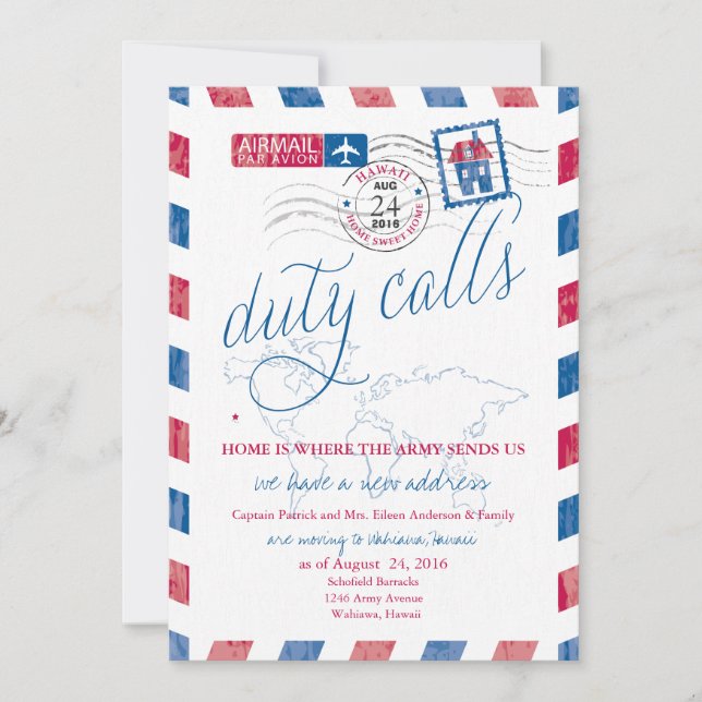 Airmail Military Moving to Hawaii Announcement (Front)