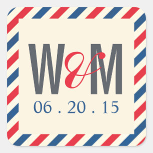 Airmail Monogram Wedding Favour Sticker