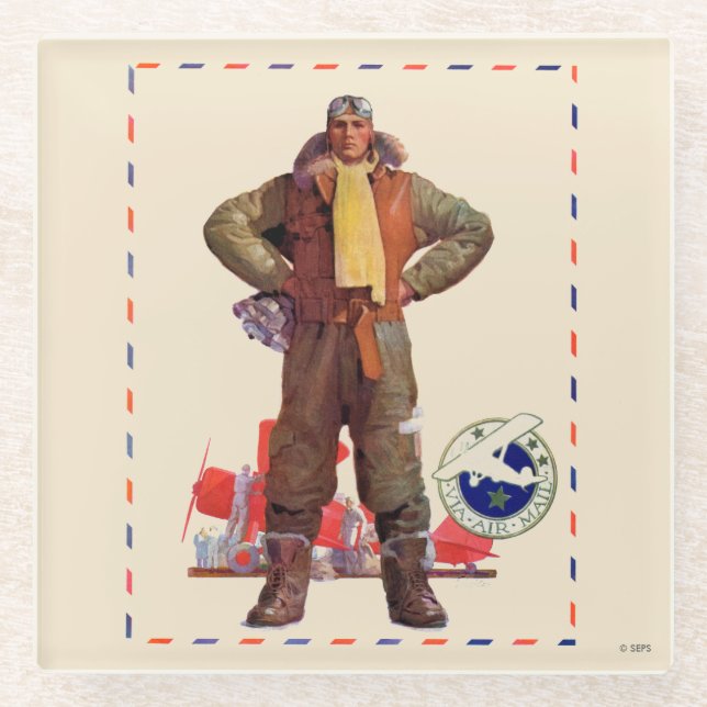 Airmail Pilot Glass Coaster (Front)