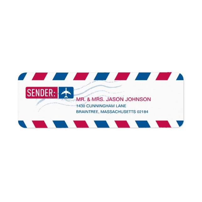 Airmail RETURN ADDRESS Mailing Label (Front)