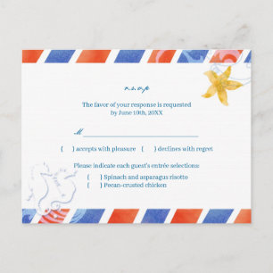 Airmail SeaHorse Beach Wedding Menu Choice RSVP
