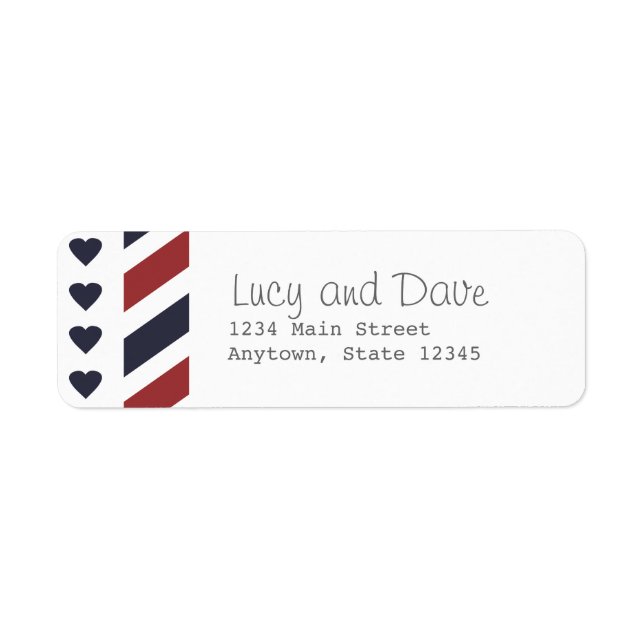 Airmail with Hearts Return Address Label (Front)
