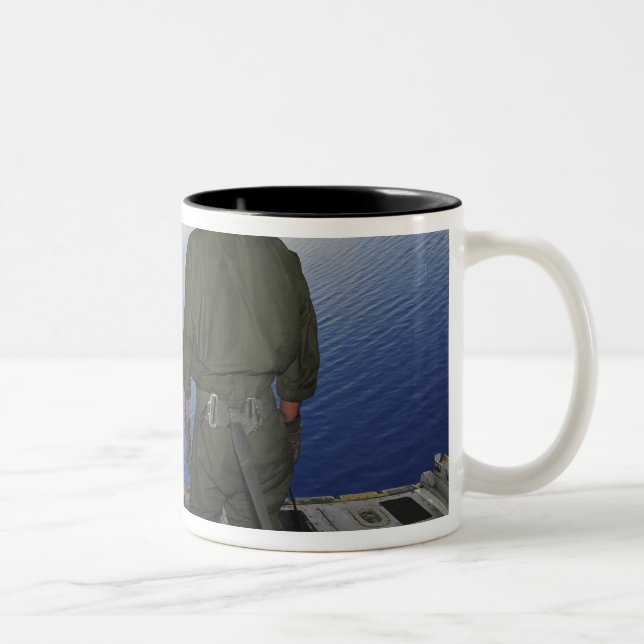 Airman observes the waters of the Gulf of Mexic Two-Tone Coffee Mug (Right)