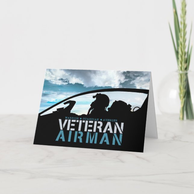 Airman Veterans Day Jet Fighter Pilot Holiday Card (Front)