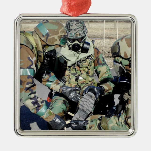Airmen assist a Republic of Korea Army soldier Metal Ornament (Front)