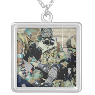 Airmen assist a Republic of Korea Army soldier Silver Plated Necklace