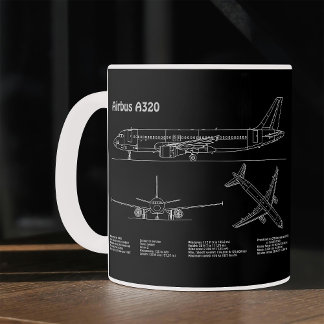 Airplane Airbus A320 in Blueprint Drawing PD Coffee Mug