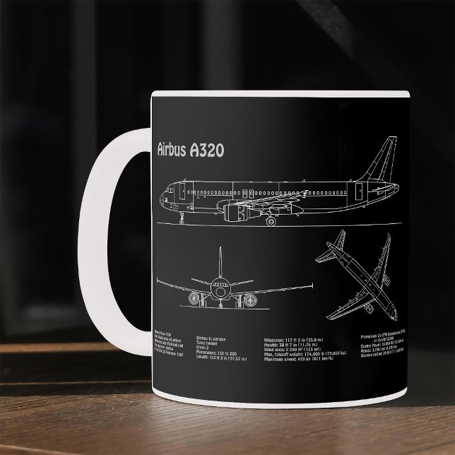 Airplane Airbus A320 in Blueprint Drawing PD Coffee Mug (Airplane Airbus A320 in Blueprint Drawing PD. Coffee Mug)
