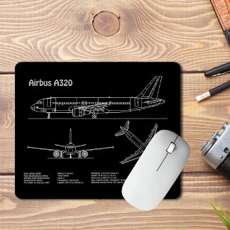 Airplane Airbus A320 in Blueprint Drawing PD Mouse Pad