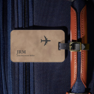 Airplane Airline Aviation Monogrammed Old-Brown Luggage Tag