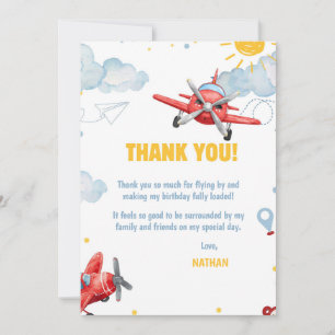 Airplane Aviation Any Age Birthday Party  Thank You Card