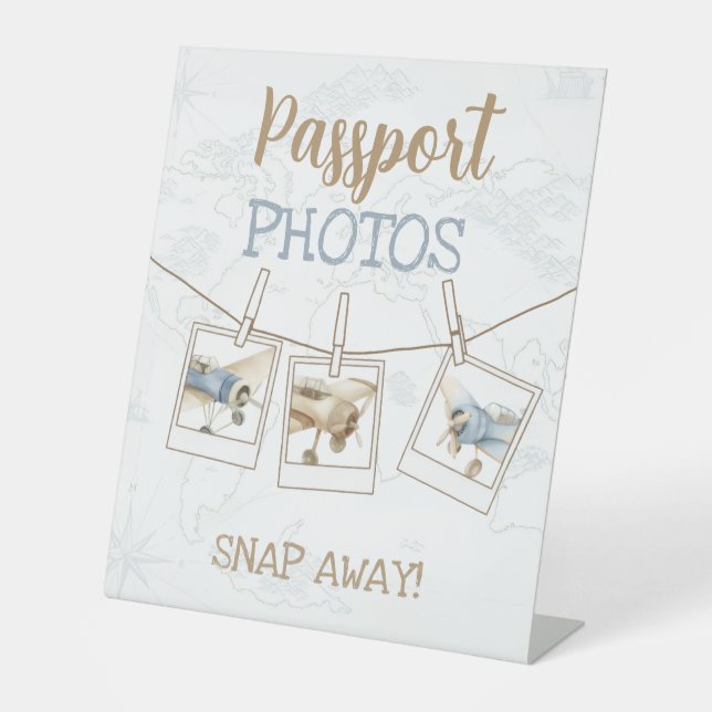 Airplane Aviator Pilot 1st Passport Photo Booth Pedestal Sign (Front)