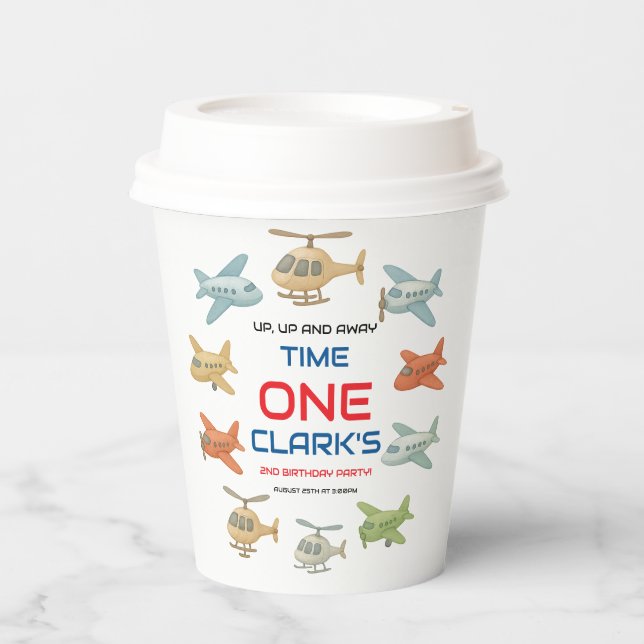 Airplane Boy 1st Birthday | Fun Sky Theme Party Paper Cups (Front)