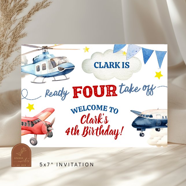 Airplane Boy 4th Birthday Large Banner (Creator Uploaded)