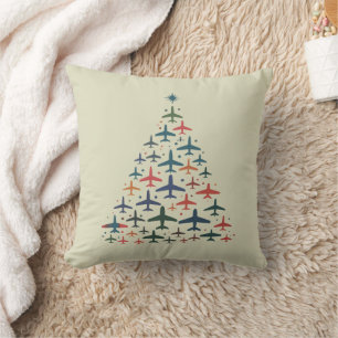 Airplane Christmas Tree Retro Pilot Flying Flight  Cushion