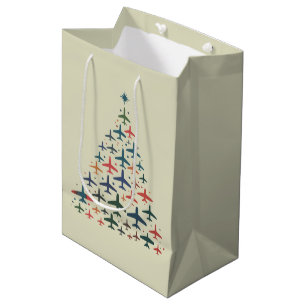Airplane Christmas Tree Retro Pilot Flying Flight Medium Gift Bag