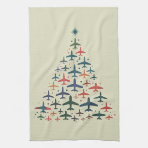 Airplane Christmas Tree Retro Pilot Flying Flight  Tea Towel