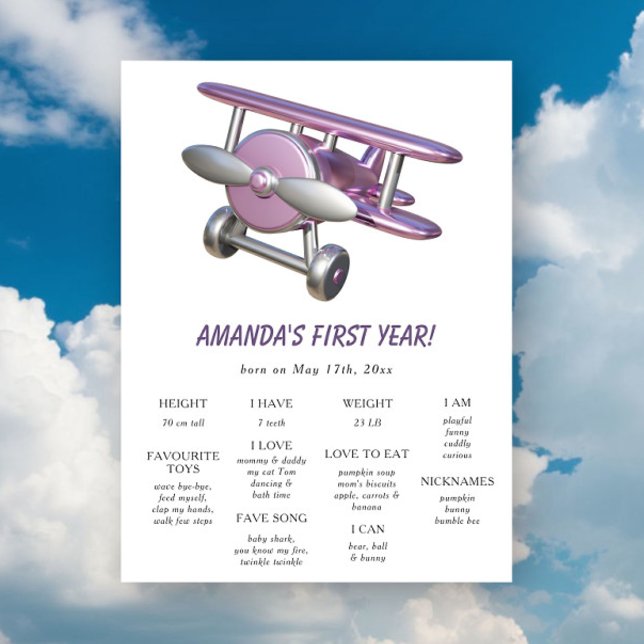 Airplane First Birthday Milestone Birthday Poster (Creator Uploaded)