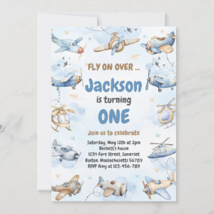 Airplane Fly On Over Boy Birthday Invitation