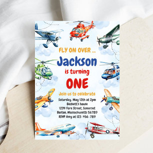 Airplane Fly On Over Boy Birthday Invitation