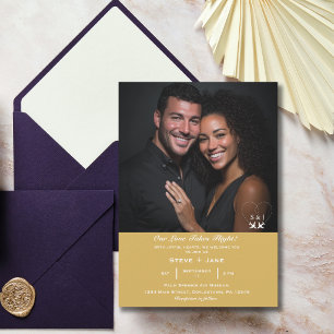 Airplane Heart Photo Monogram Gold Travel Wedding Invitation