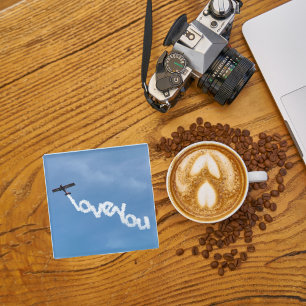 Airplane & ‘LOVE YOU’ Photo, Cool Fun Aviation Glass Coaster