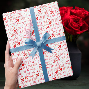 Airplane Love you Romantic Travel Valentine’s Day Wrapping Paper