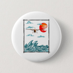 Airplane Lover Present Airplane Over Waves  6 Cm Round Badge