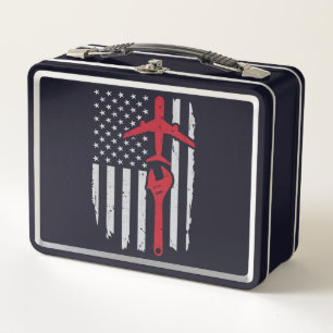Airplane Mechanic Apparel Aircraft American Flag Metal Lunch Box