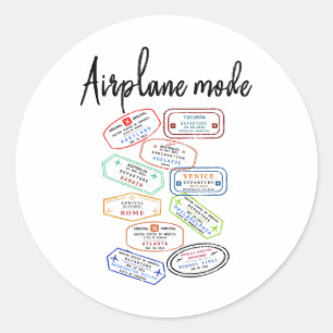 Airplane Mode Vacation Pport Stamp Travel Travelin Classic Round Sticker