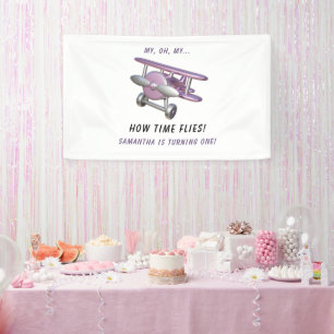 Airplane Oh My Time Flies Travel First Birthday Banner