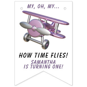 Airplane Oh My Time Flies Travel First Birthday  Bunting